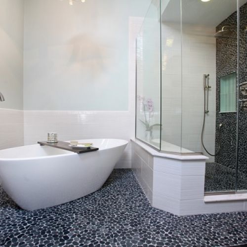 Black And White Stone Tile Bathroom Floor Design